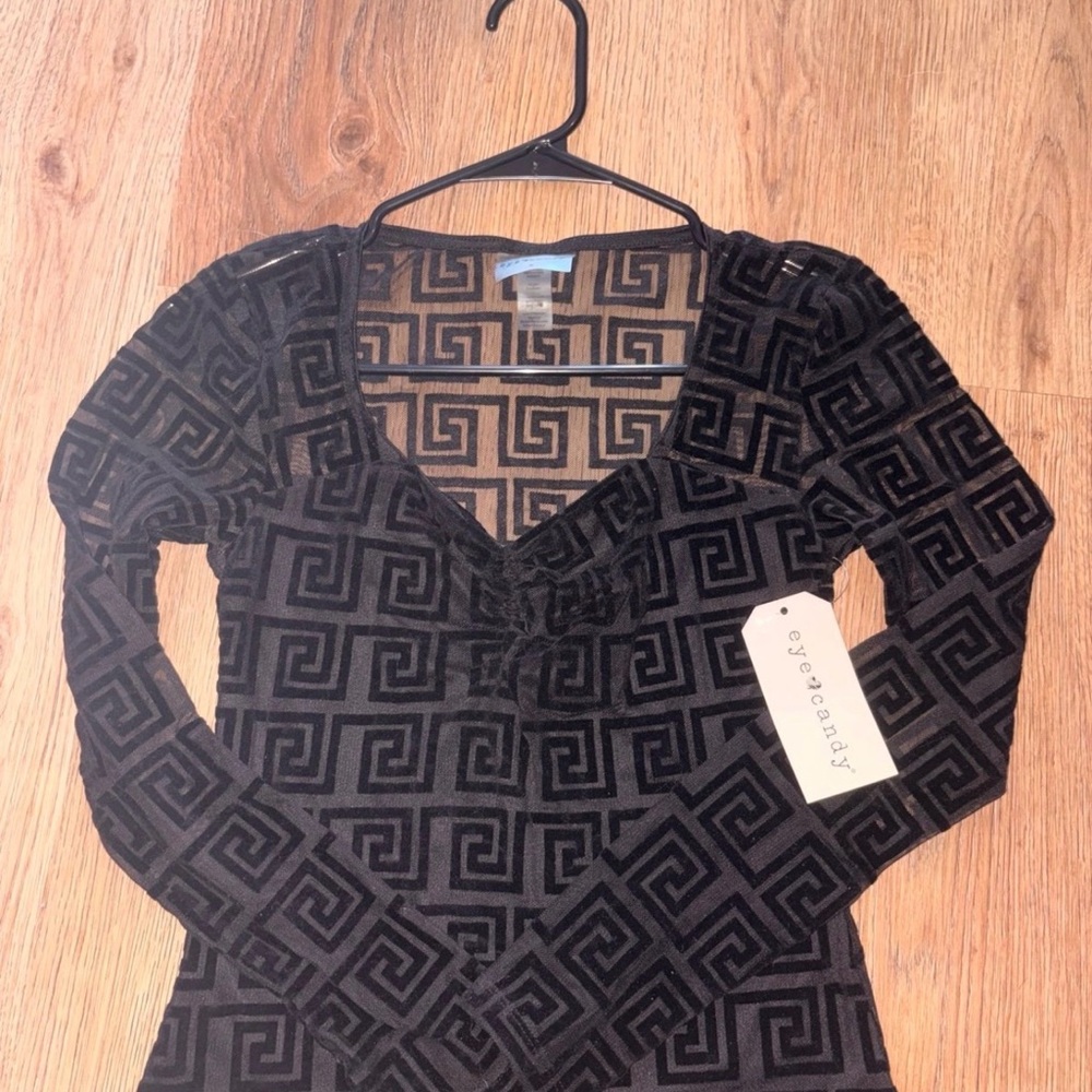 Eye Candy Black Mesh Geometric Top